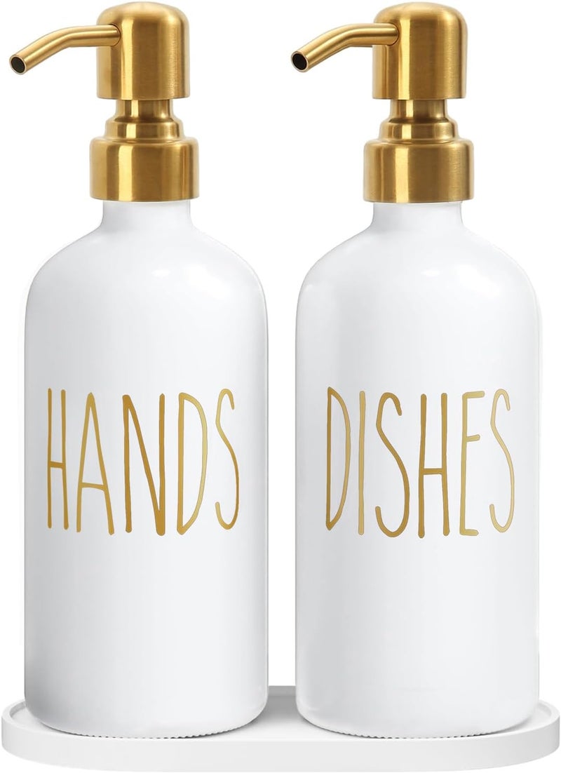 MOMEEMO Kitchen Soap Dispenser Set, Contains Dish and Hand Soap Dispenser, Suitable for Kitchen Counter Decor. (White) - Image 1